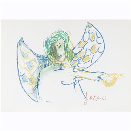 Tano Festa (Roma 1938 - 1988) "Senza titolo" 1982 50x70 cm. pastelli a cera...
