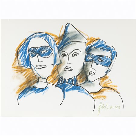 Tano Festa (Roma 1938 - 1988) "Senza titolo" 1983 50x70 cm. pastelli a cera...