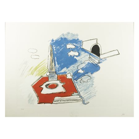 Tano Festa (Roma 1938 - 1988) "Piazza del Popolo" 1980 55x76 cm. litografia a...
