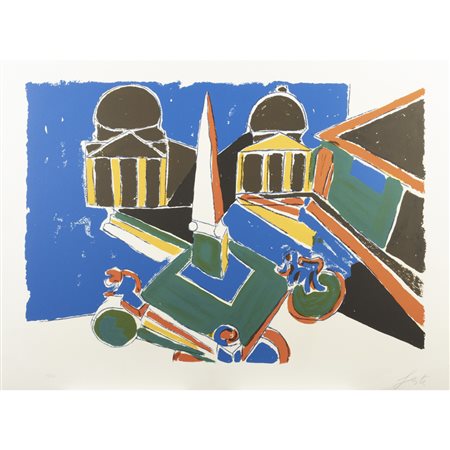 Tano Festa (Roma 1938 - 1988) "Piazza del Popolo" 1980 55,5x76 cm. litografia...