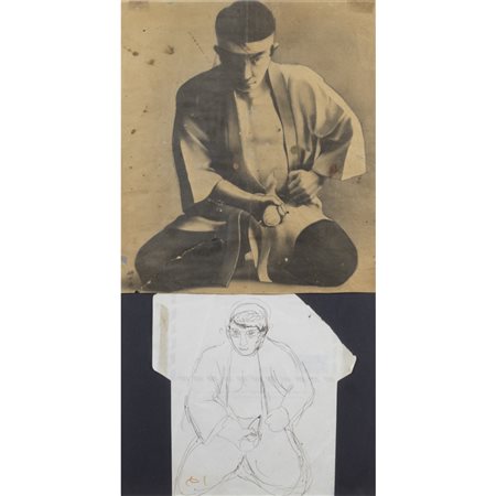 Anonimo XX sec. 49,5x26 cm. "Senza titolo", tecnica mista e collage, entro...