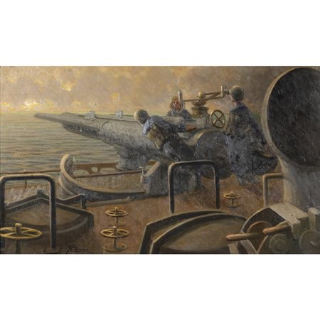 Giovan Battista Crema (Ferrara 1883 - Roma 1964) "Manovre sulla nave da...