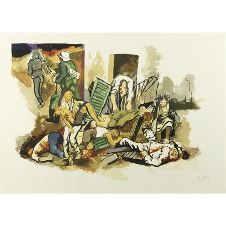 Renato Guttuso (Bagheria 1911 - Roma 1987) "Gott mit Uns" 1981 50x70 cm....