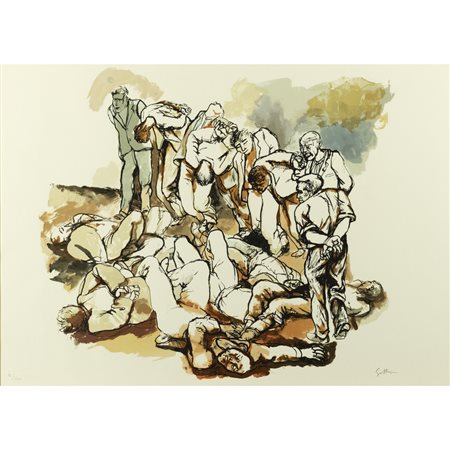 Renato Guttuso (Bagheria 1911 - Roma 1987) "Gott mit Uns" 1981 50x70 cm....