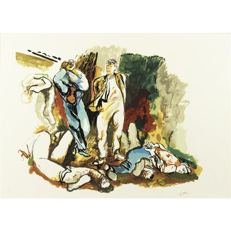 Renato Guttuso (Bagheria 1911 - Roma 1987) "Gott mit Uns" 1981 50x70 cm....