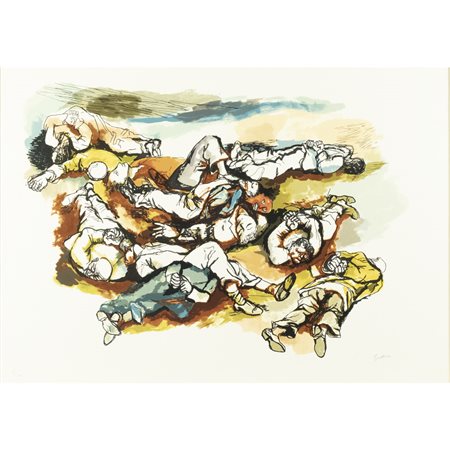 Renato Guttuso (Bagheria 1911 - Roma 1987) "Gott mit Uns" 1981 50x70 cm....