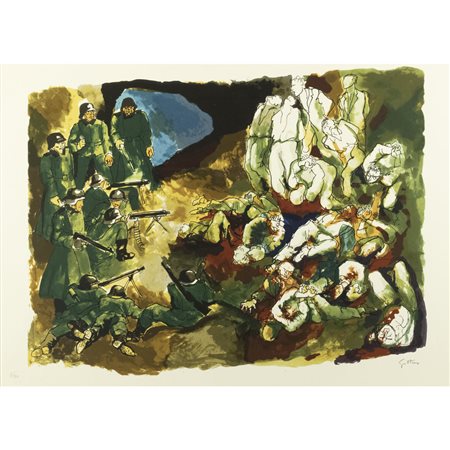 Renato Guttuso (Bagheria 1911 - Roma 1987) "Gott mit Uns" 1981 50x70 cm....