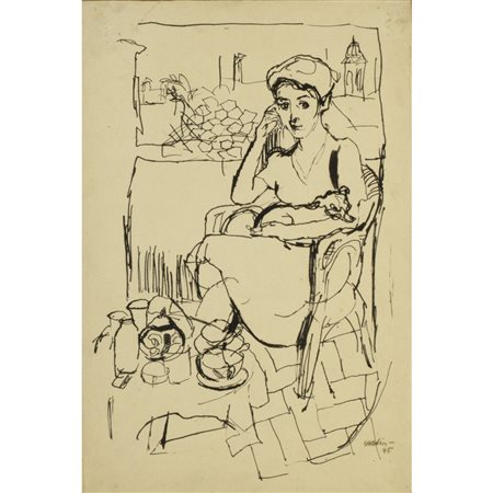 Antonio Scordia (Santa Fe 1918 - Roma 1989) "Donna seduta" 1945 32,5x22 cm....
