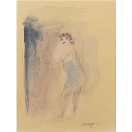 Mario Mafai (Roma 1902 - 1965) "Donnina con l'abito azzurro" 1958 23,5x18 cm....