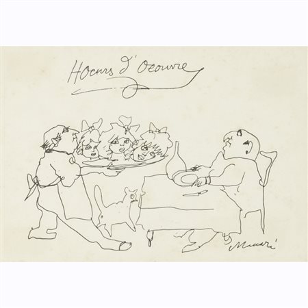 Mino Maccari (Siena 1898 - Roma 1989) "Hoeurs d'Oeuvre" 11x16 cm. china su...