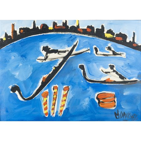 Sante Monachesi (Macerata 1910 - Roma 1991) "Venezia" 50x70 cm. olio su tela,...