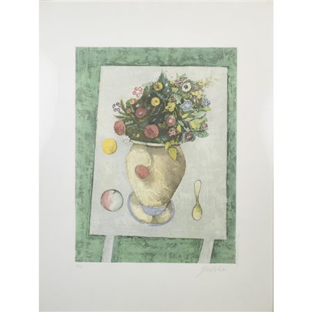 Franco Gentilini (Faenza 1909 - Roma 1981) "Vaso di fiori" 1979 85x65 cm....