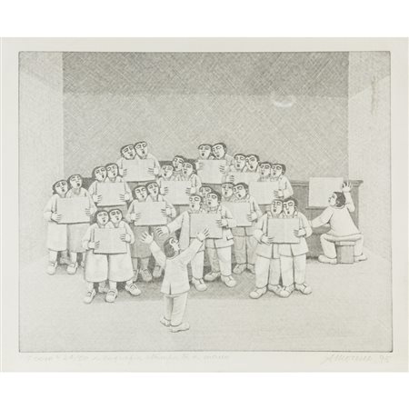 Alberico Morena (Gubbio 1926 - Spoleto 2014) "Il coro" 1995 28,5x34,5 cm....