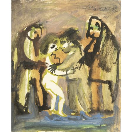 Mino Maccari (Siena 1898 - Roma 1989) "Ruffiani" 1942 30x25 cm. olio su...