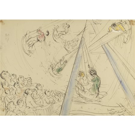 Eugen Dragutescu (Iași 1914 - Roma 1993) "Giostra" 1950 20,5x28,5 cm. china e...
