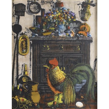 Gennaro Picinni (Bari 1933 - 2022) "Natura morta con gallo" 50,5x40 cm. olio...