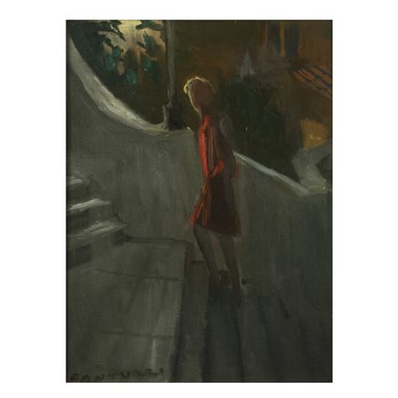Eliano Fantuzzi (Modena 1909 - Verona 1987) "Cappotto rosso" 1967 40x30 cm....
