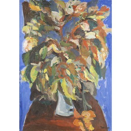 Saverio Terruso (Monreale 1939 - Milano 2003) "Sedia e fiori" 1972 70x50 cm....