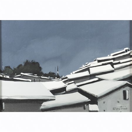 Enotrio (Buenos Aires 1920 - Pizzo 1989) "Tetti innevati" 35,5x50,5 cm. olio...