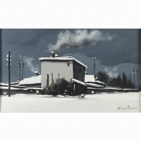 Enotrio (Buenos Aires 1920 - Pizzo 1989) "Paesaggio innevato" 30x50 cm. olio...