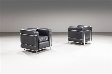 LE CORBUSIER<BR>Coppia di poltrone mod. LC2