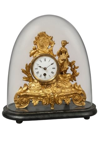 Table clock with female figure under glass dome – 19th Century cm 36