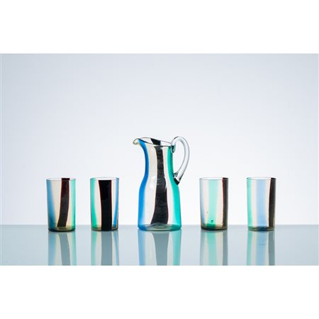 FULVIO BIANCONI, Caraffa con quattro bicchieri in vetro