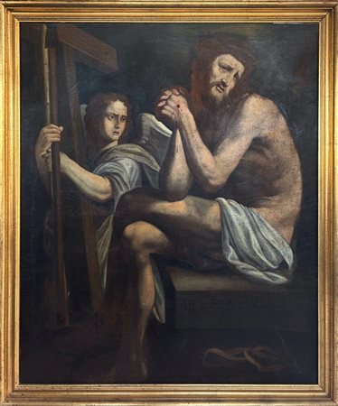 Seguace di Pier Maria Bagnatori detto il Bagnadore (Orzinuovi, 1550 ca. - Brescia, 1627 ca.) Cristo nel sepolcro, ovvero Uomo dei dolori con angelo che regge gli strumenti della Passione