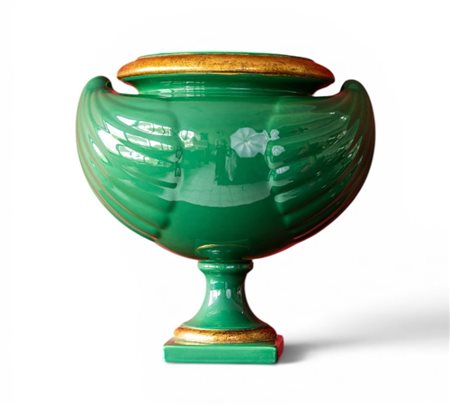 Tavolino d'appoggio in cermaica verde e oro