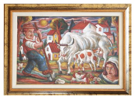 Roberto Sguanci (Firenze 1948), Lavoro nei campi con mucca e vitello