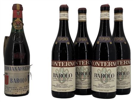 BAROLO, 1 Fontanafredda. 1955 e 4 Conterno 1990 - 5 bottiglie

Il presente lott