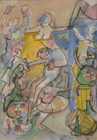 Mino Maccari (1898 - 1989) Figure al bar 1980 - Opera firmata e datata in...