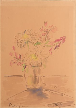 Filippo De Pisis (1896 - 1956) Fiori nel bicchiere 1952 - Opera firmata in...