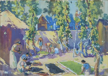 Sayed Haider Raza (1922 - 2016) Villaggio - Opera firmata in basso a destra:...