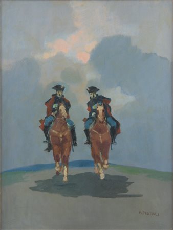 Renato Natali (1883 - 1979) Carabinieri a cavallo -Opera firmata in basso a...