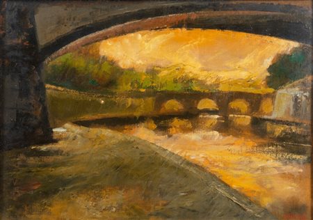 Ugo Attardi (1923 - 2006) Ponte sul Tevere 1967 - Opera firmata in basso a...