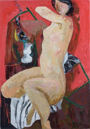 Angelo Colagrossi (1960 - ) Figura con rosso - Opera firmata al retro:...