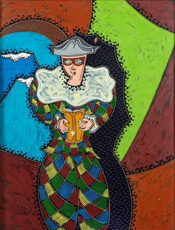 Pippo Oriani (1909 - 1972) Arlecchino lettore 1965 - Opera firmata in basso a...