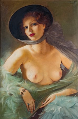 Maria Szantho (1897 - 1998) Ritratto di donna con cappello - Firmata e...