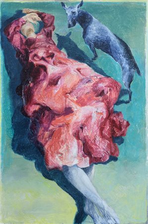 Ennio Calabria (1937 - 2024, ) Donna distesa con cane - Opera firmata in...