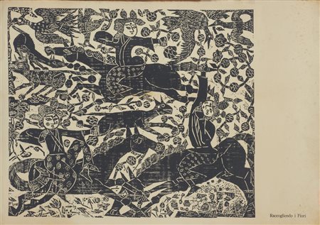 Shiko Munakata (1903 - 1975) Raccogliendo i fiori - Esposizione organizzata...