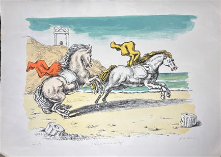 Giorgio De Chirico (1888 - 1978) Cavalli in riva all'Egeo 1970 - Es. n. "E....