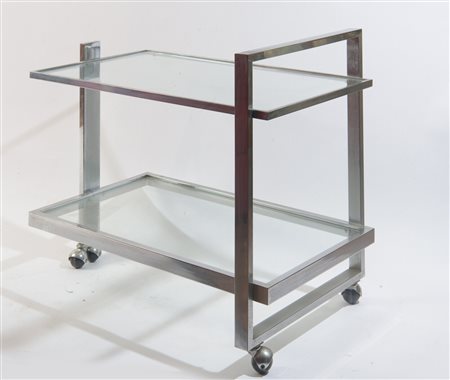 Carrello bar Anni '70 del XX secolo - A due ripiani. Metallo cromato e vetro...