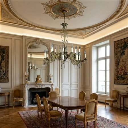 Lampadario con brindoli in metallo dorato, 19° secolo