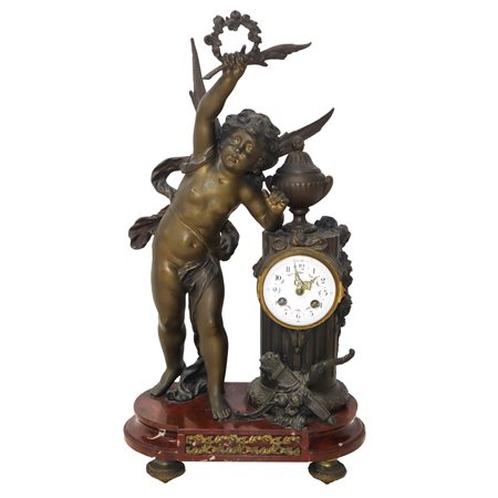 Orologio con putto in bronzo, 19° secolo