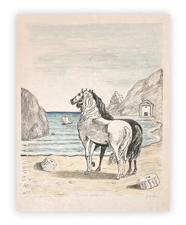 GIORGIO DE CHIRICO (1888-1978) - Cavalli in riva al Tirreno (I cavalli mediterranei), 1970