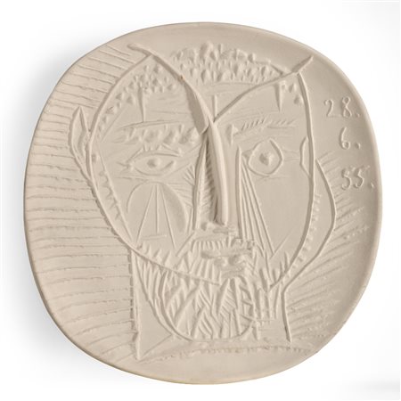 Pablo Picasso 1881 Malaga (SP)-1973 Mougins (FR), Visage de faune piatto in...