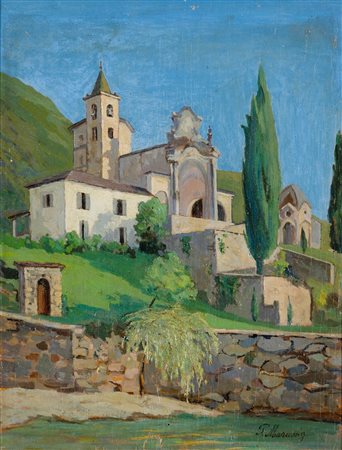 Piero Marussig 1879 Trieste-1937 Pavia Paesaggio con monumenti olio su tavola...