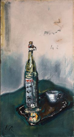 Filippo De Pisis 1896 Ferrara-1956 Milano La bottiglia di maraschino olio su...