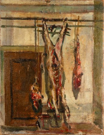 Filippo De Pisis 1896 Ferrara-1956 Milano La macelleria olio su tela Largh....